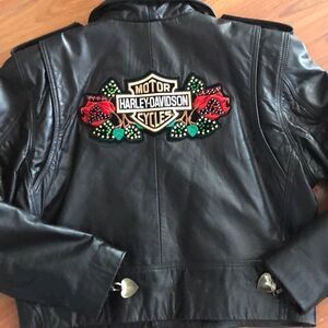 Harley Davidson Black leather Moto jacket. Medium